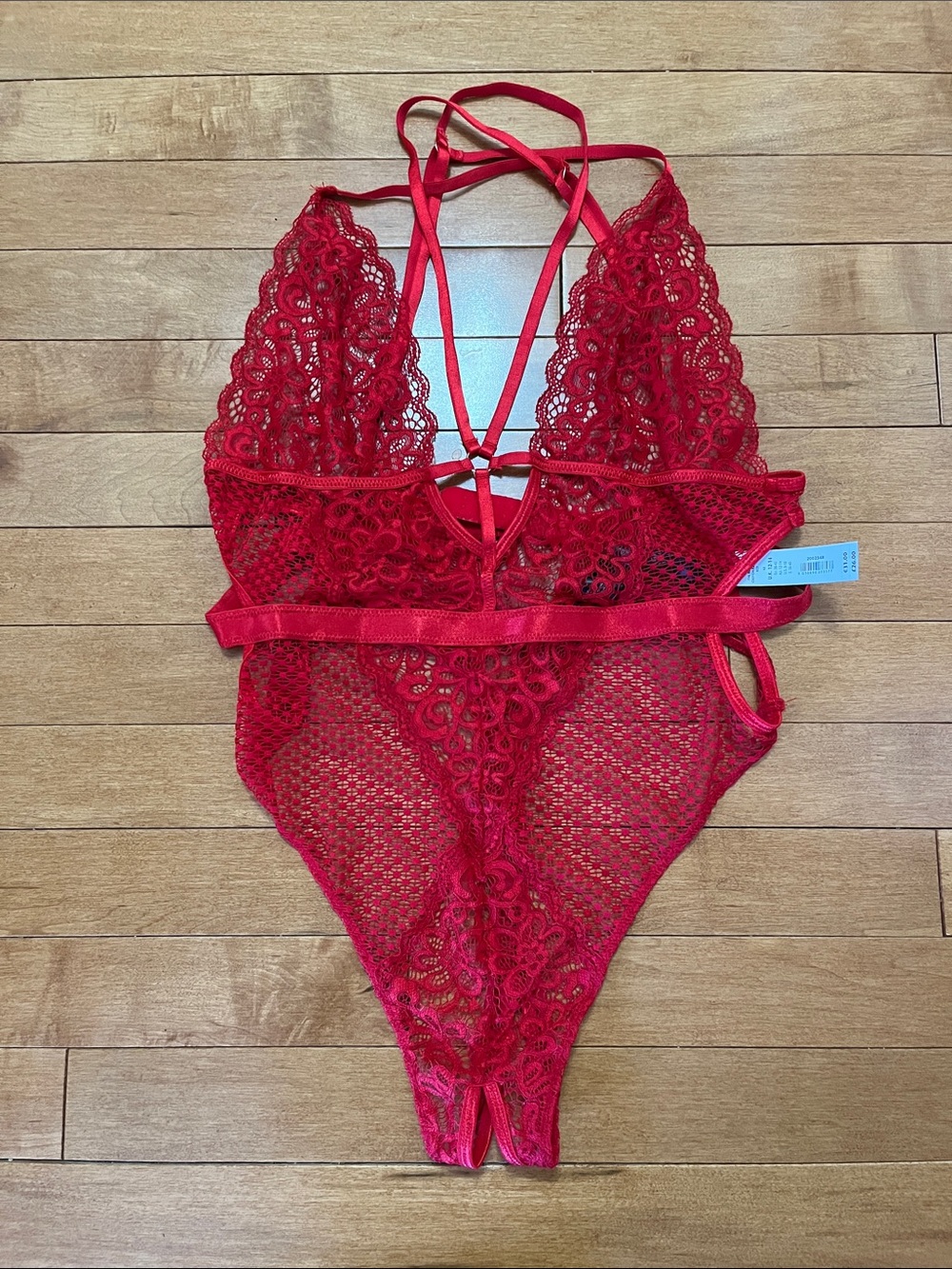 Red Lace Strappy Chemise with Floral Lace Accents